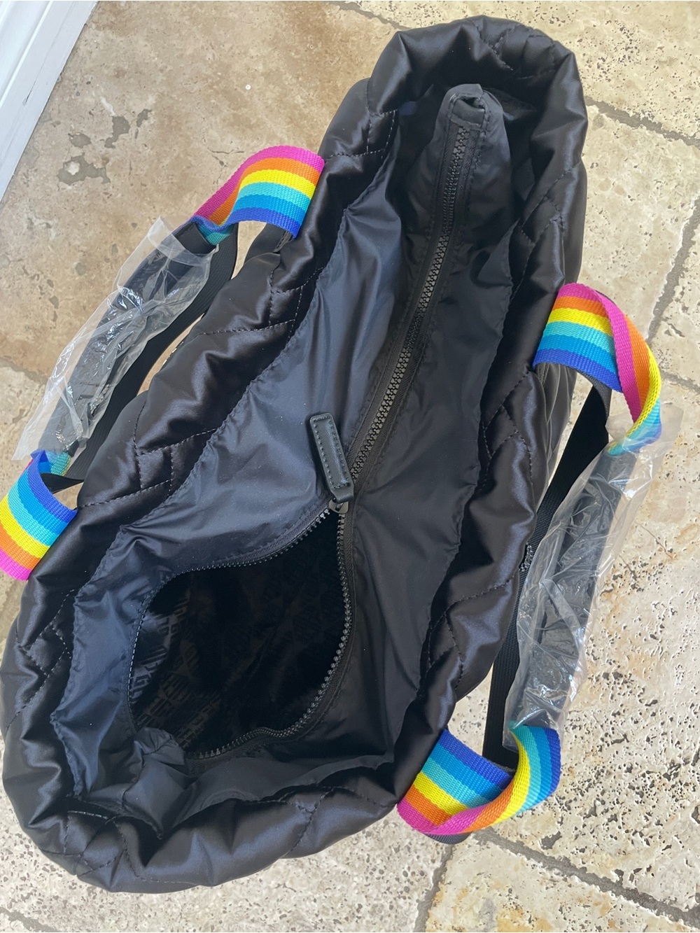 Kurt Geiger Black Quilted Tote with Rainbow Straps - Picture 5 of 15